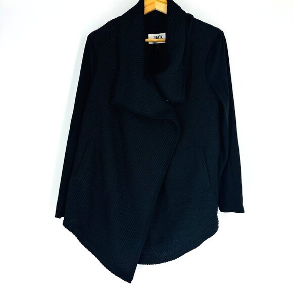 Jack By BB Dakota Womens Black Open-Front French Terry Drape Cardigan Sweater M - Picture 2 of 10